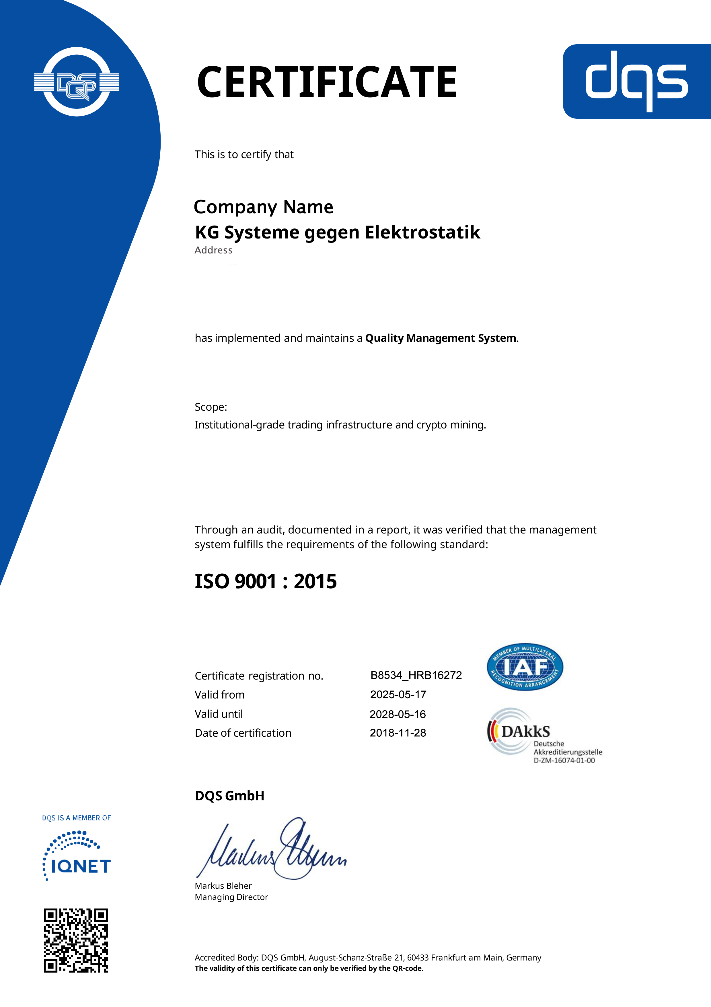 Avatar of Quality Management Certificate
